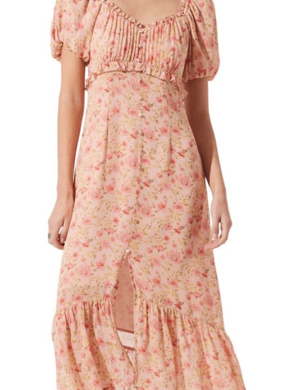 Astr Pink Floral Puff-Sleeve Midi-Maxi Dress cottagecore